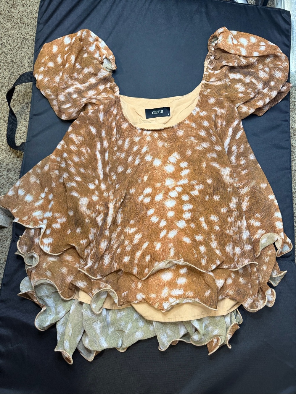 Cider Brown and White Spotted Ruffle Sleeve Blouse